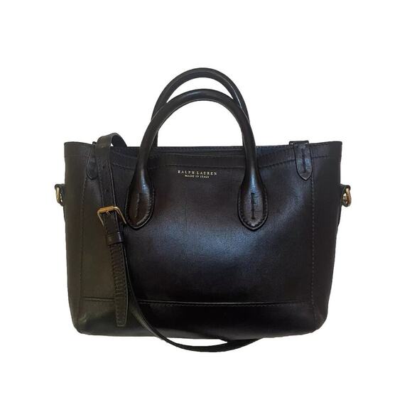 Ralph Lauren Collection Black Leather Tote Shoulder Bag Crossbody Small Satchel - Picture 1 of 16